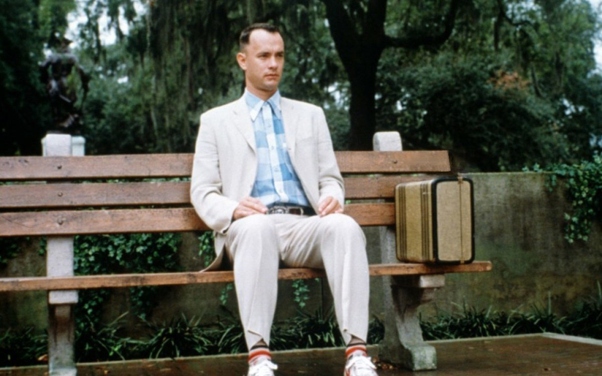 Tom Hanks sat on a bench