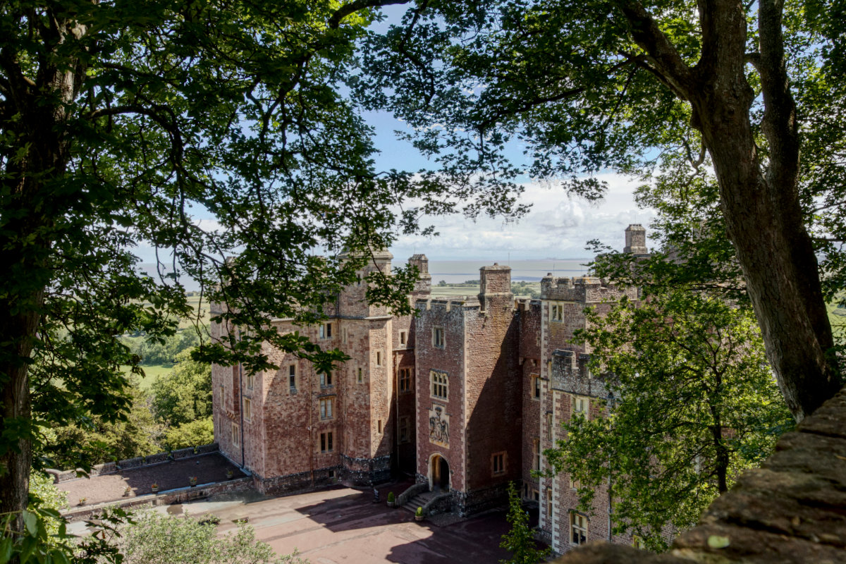 The view down to Dunster Castle's entrance The view down to Dunster Castle's entrance