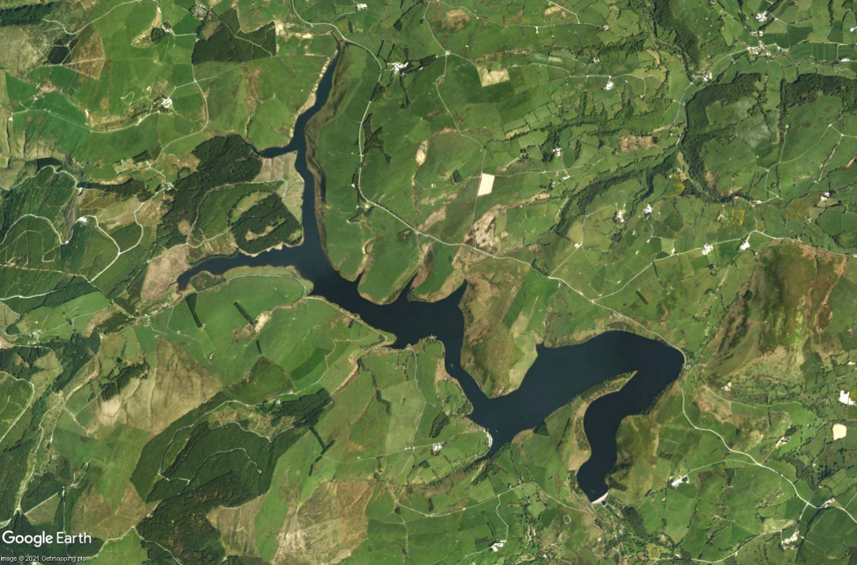 Llyn Clywedog Reservoir on Google Earth