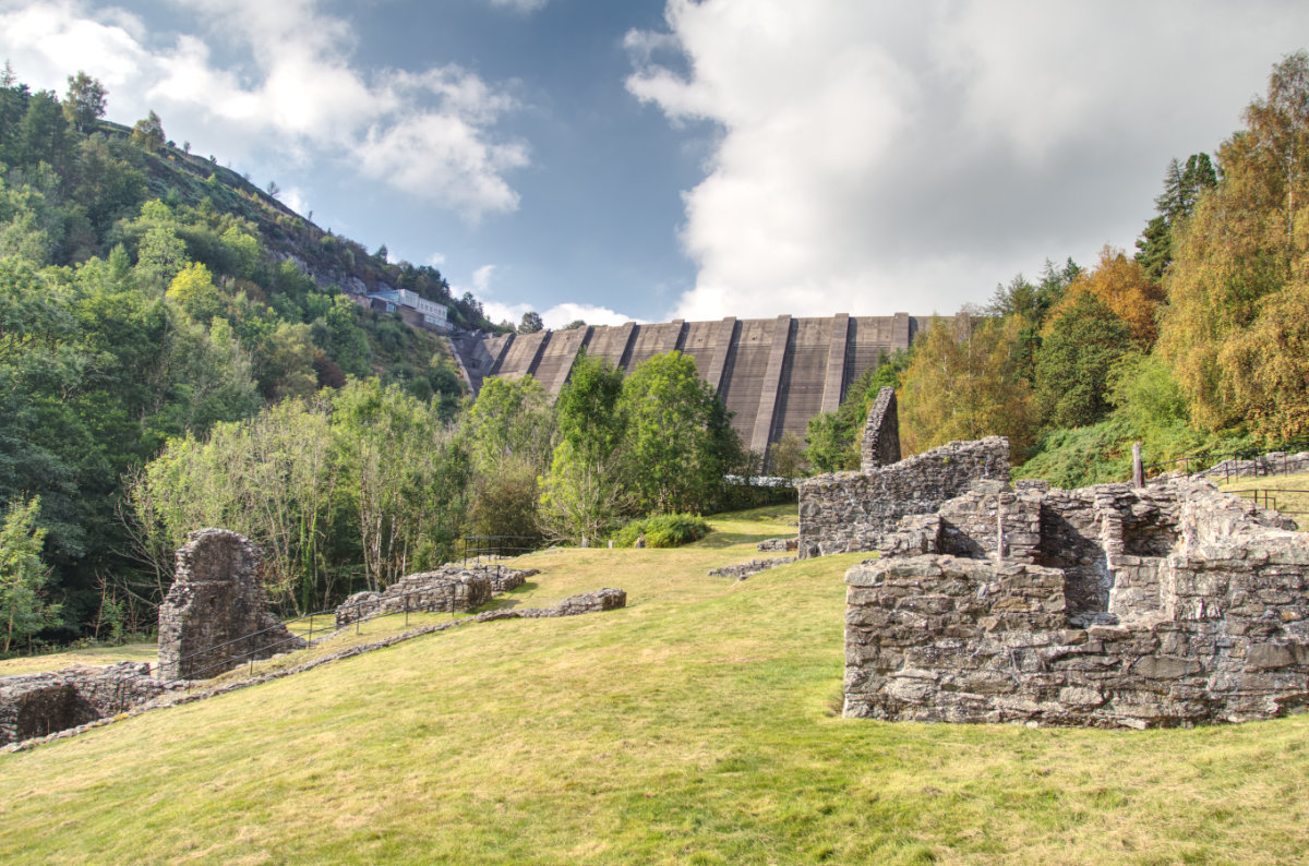 The dam from below at Bryntail Lead Mine