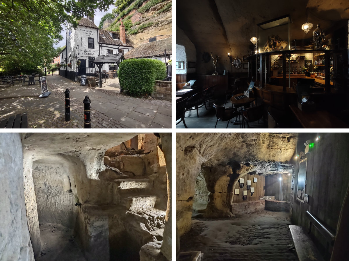 A quick drink at Ye Olde Trip To Jerusalem (top) and a dip into the City of Caves (bottom)