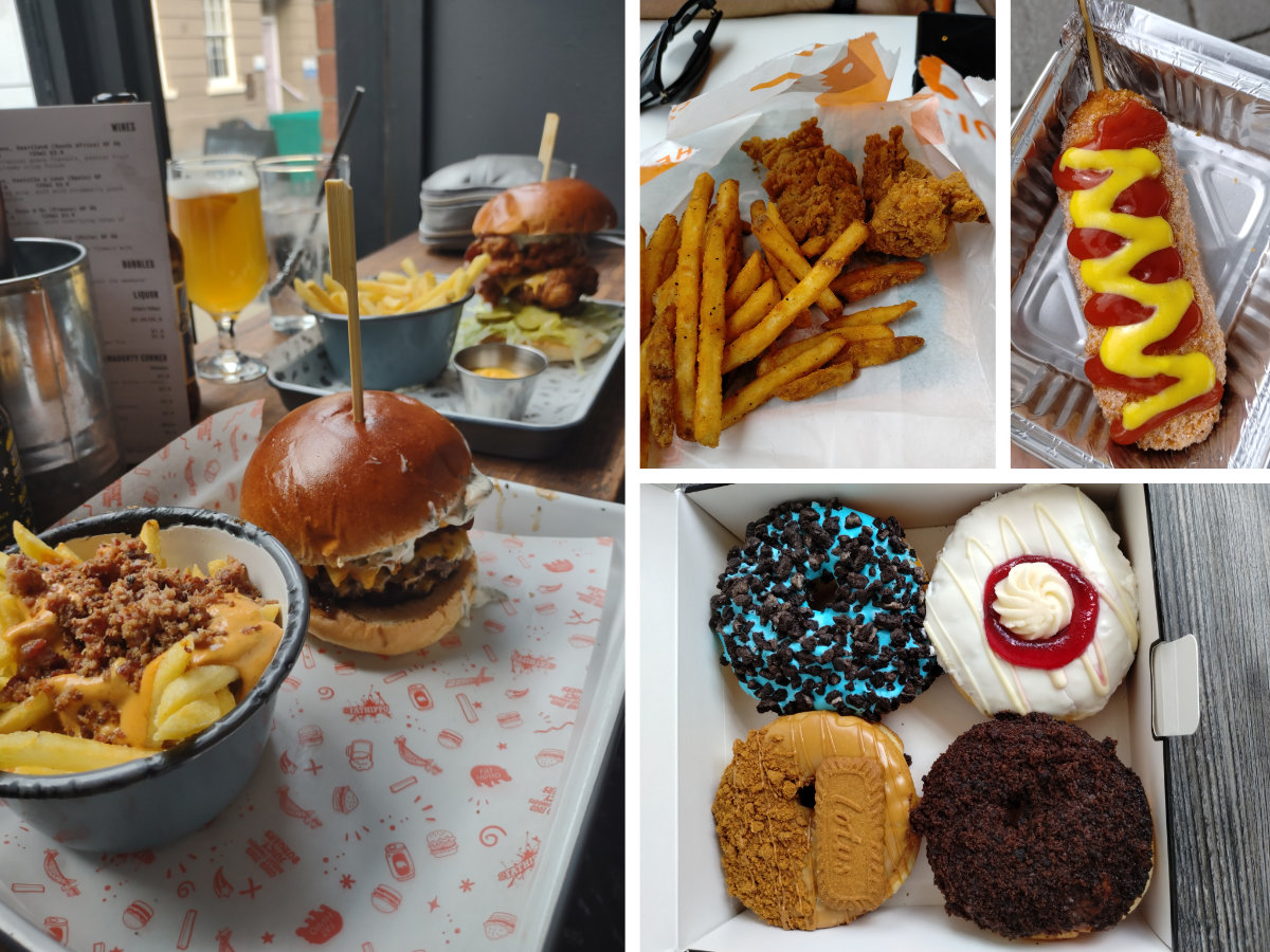 The food of the first day - Clockwise from the left: Fat Hippo, Popeyes, The Gallus, Doughnotts The food of the first day - Clockwise from the left: Fat Hippo, Popeyes, The Gallus, Doughnotts